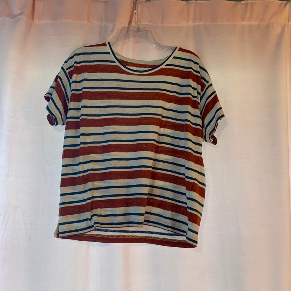 Blue, Red and White Striped Shirt